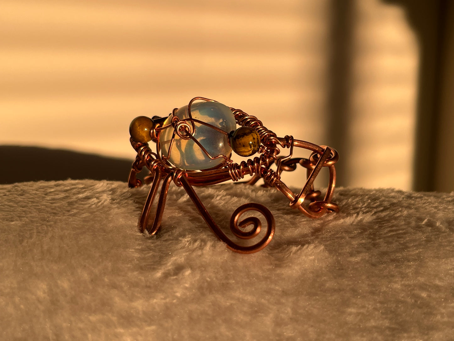 OPALITE+TIGERS EYE EYE OF HERU BRACELET IN COPPER