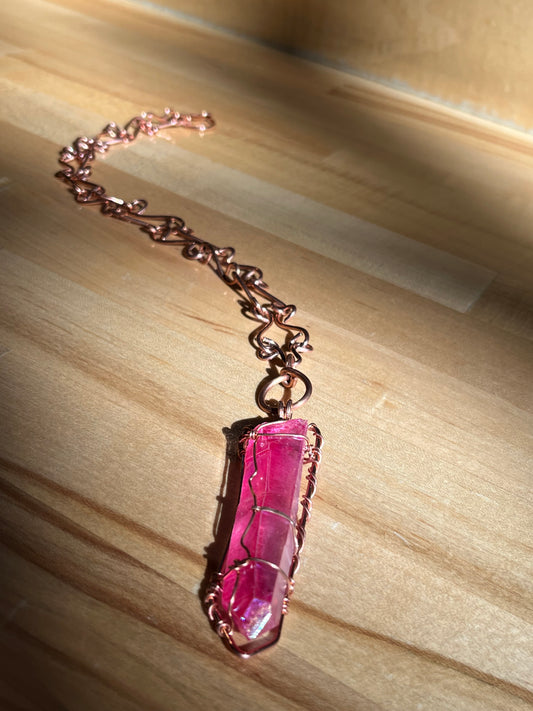 MYSTIC AURA PINK QUARTZ NECKLACE IN COPPER