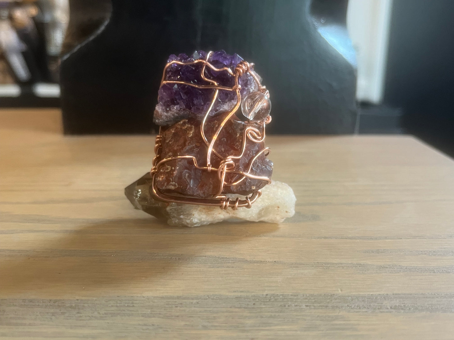 CHUNKY RAW AMETHYST+RAW CITRINE RING IN COPPER