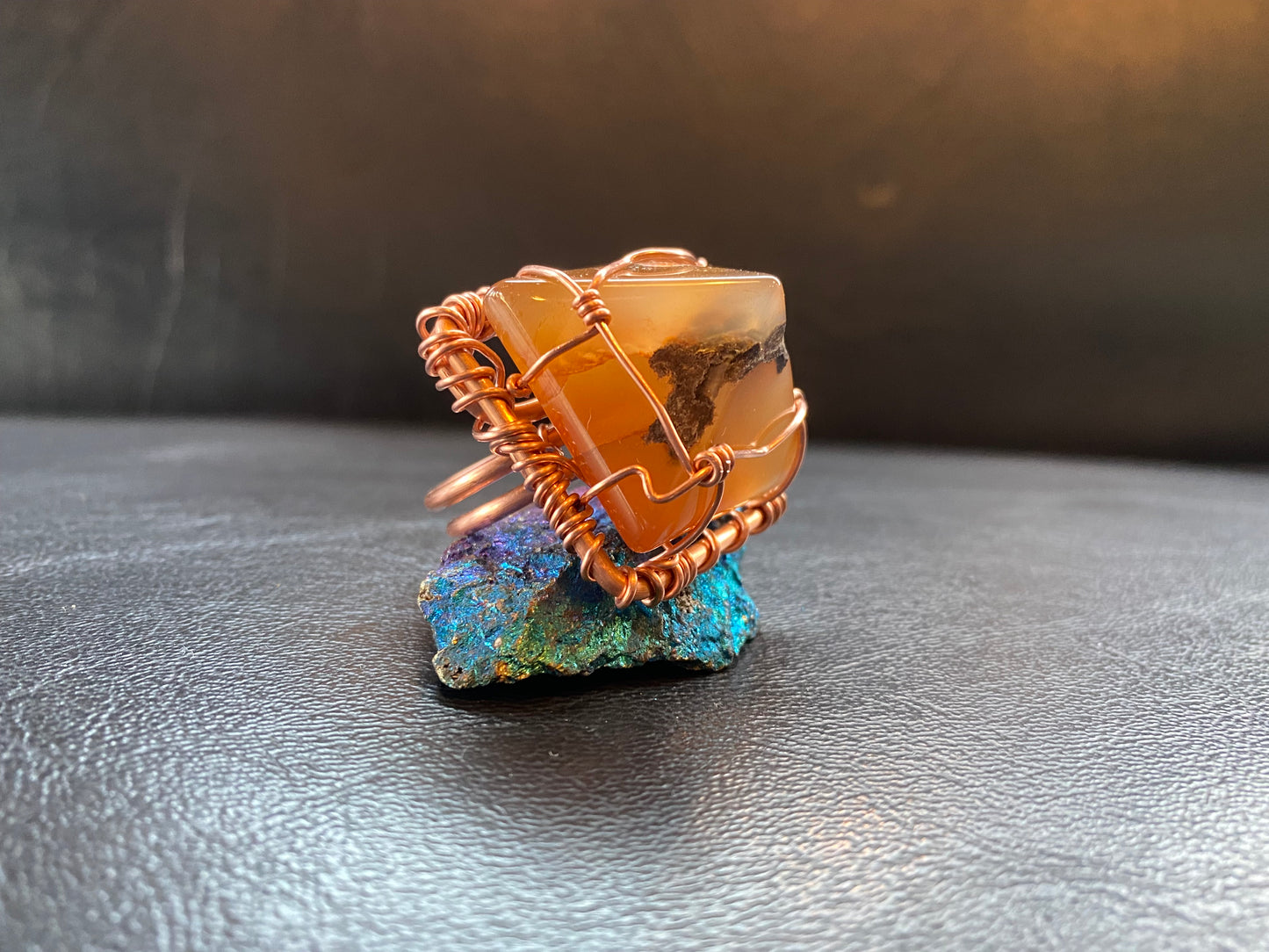 COPPER+CARNELIAN AGATE PYRAMID RING