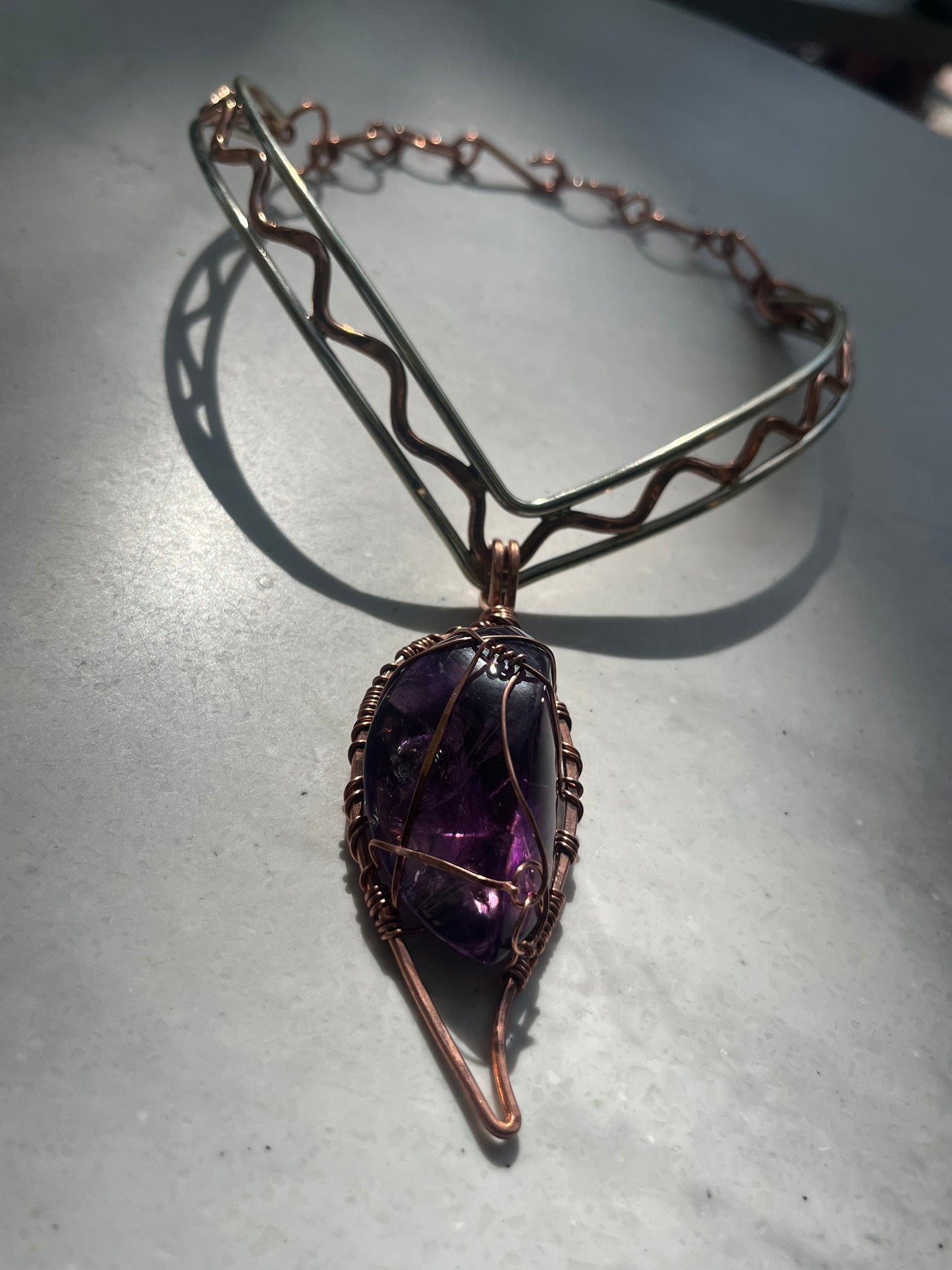AMETHYST CHOKER NECKLACE IN COPPER+STAINLESS STEEL