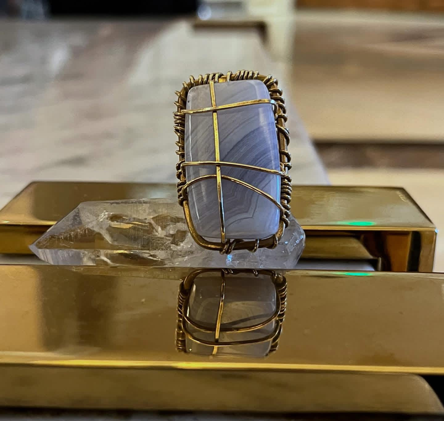 BLUE LACED AGATE RING IN BRONZE