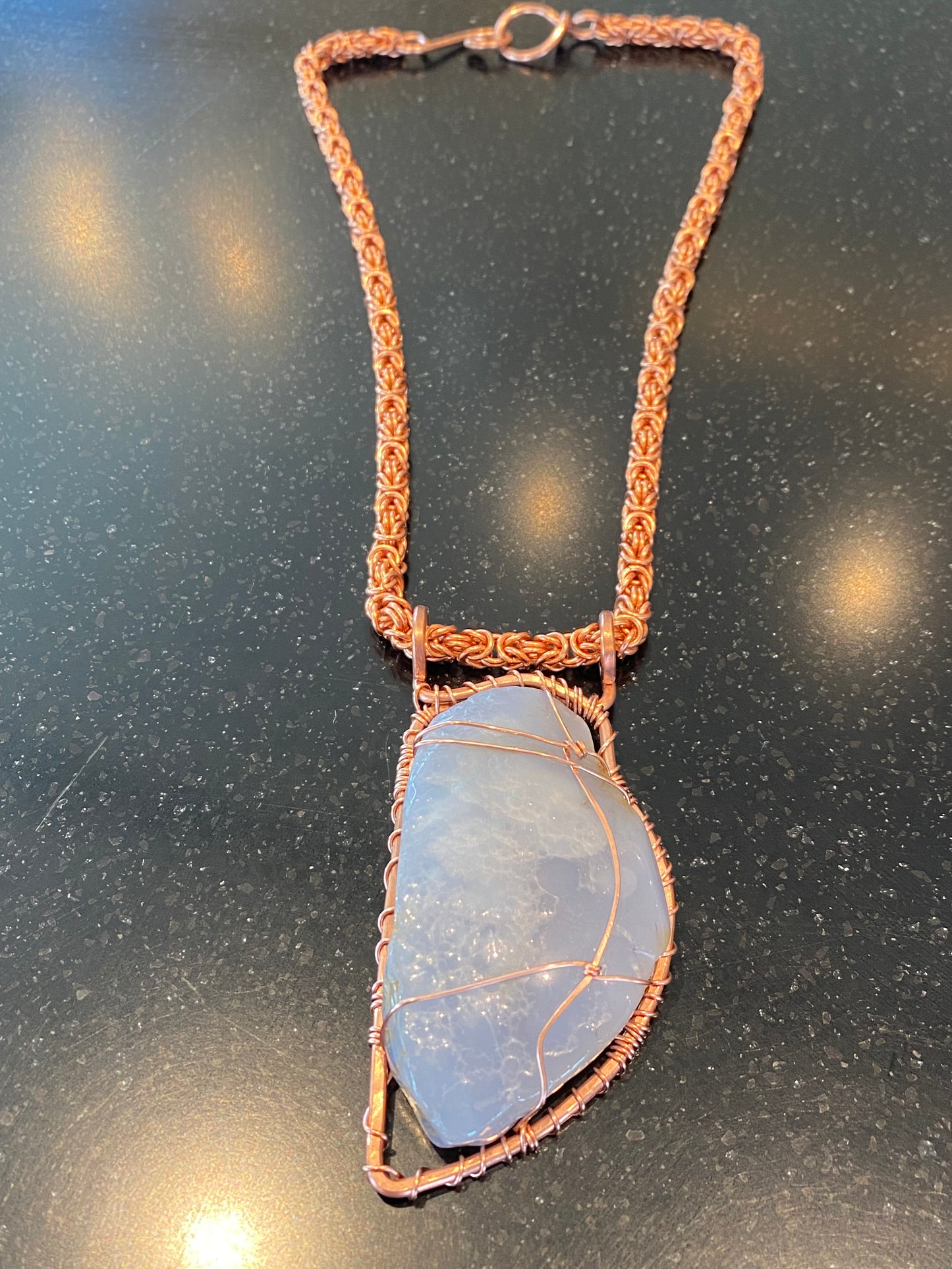 COPPER+BLUE LACED AGATE BYZANTINE NECKLACE