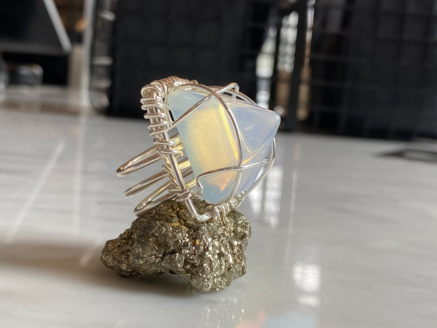 SILVER +OPALITE PYRAMID RING