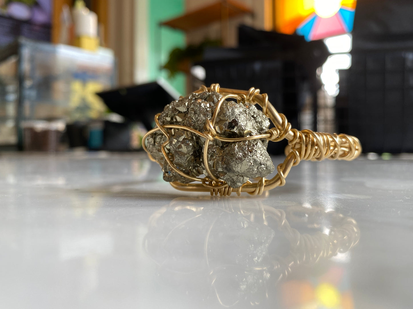 BRONZE+PYRITE CUFF BRACELET