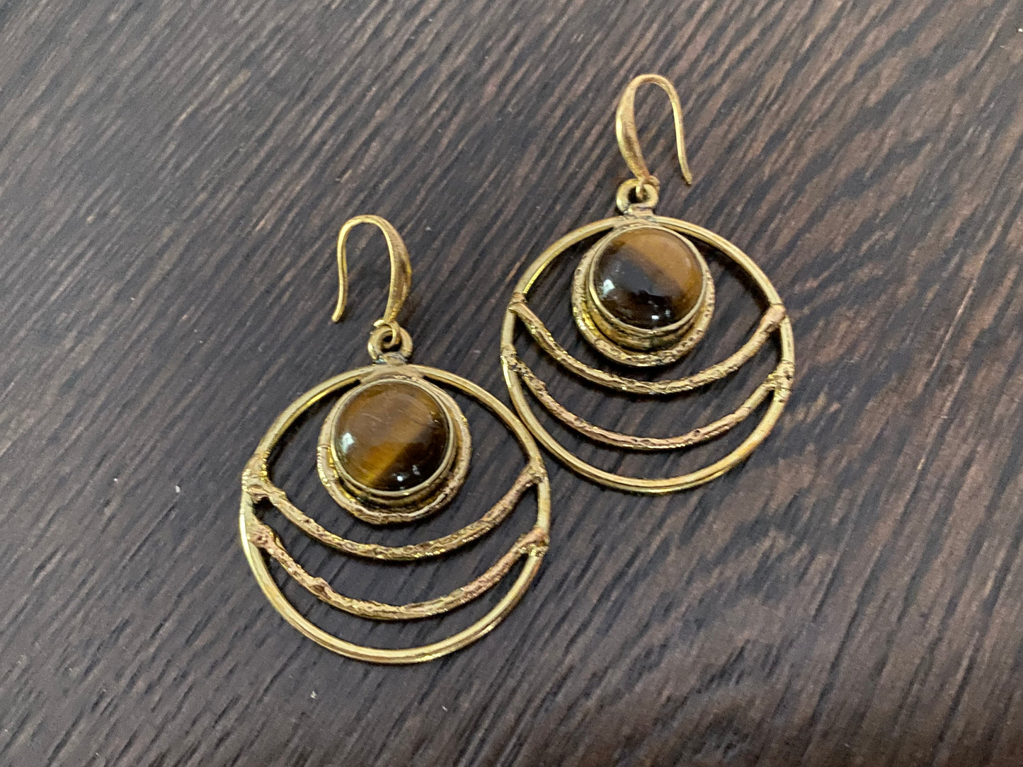 BRASS+TIGERS EYE EARRINGS