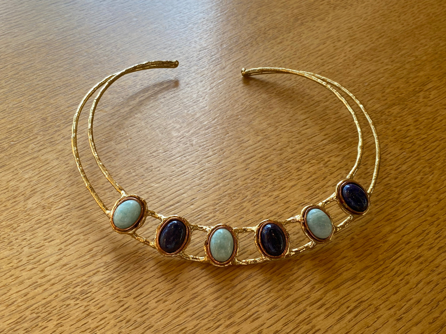 BRASS+COPPER+AMAZONITE+LAPIS LAZULI CHOKER NECKLACE
