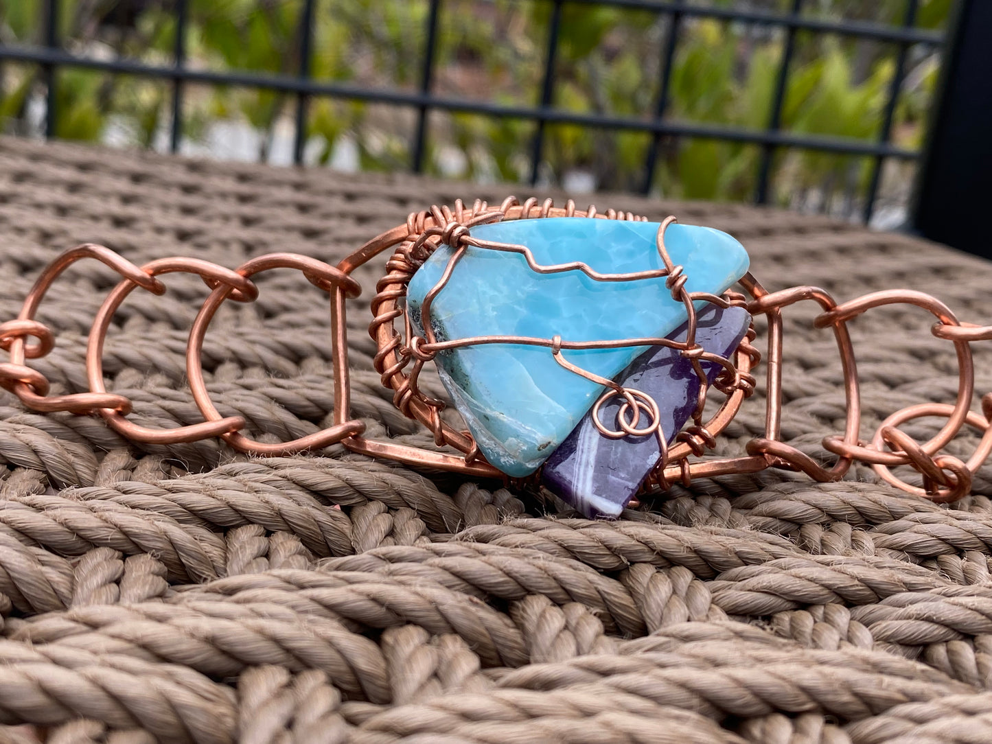 ✨“I INSPIRE MIRACLES”✨ COPPER+LARIMAR+AMETHYST ARCLINK BRACELET