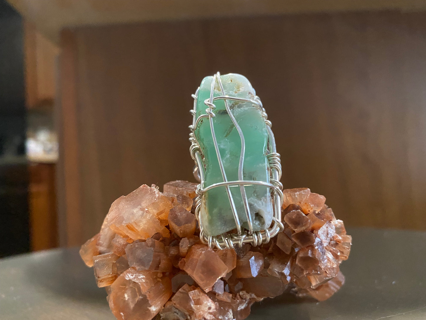 SILVER+CHRYSOPRASE RING