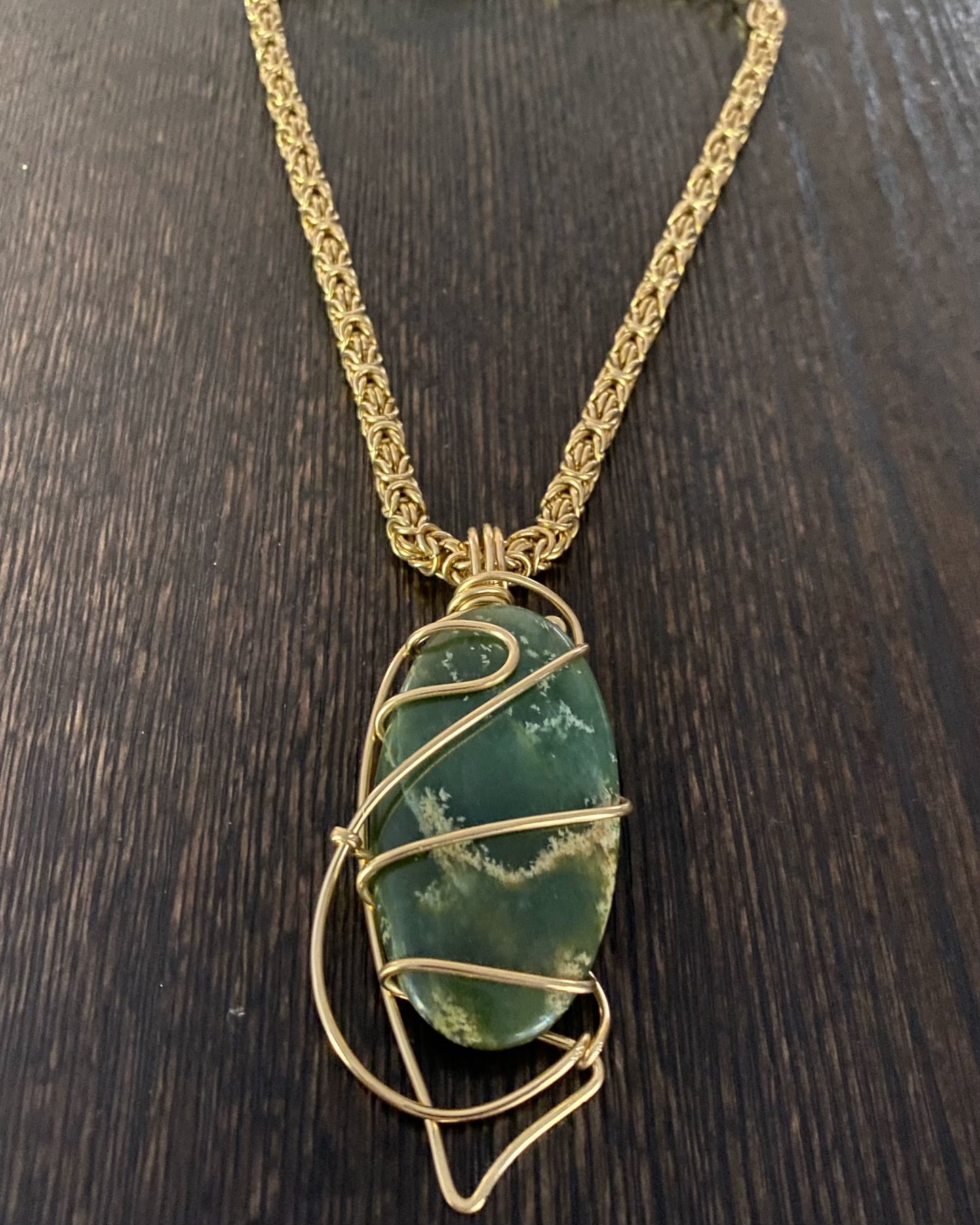 BRONZE+NEPHRITE JADE BYZANTINE NECKLACE