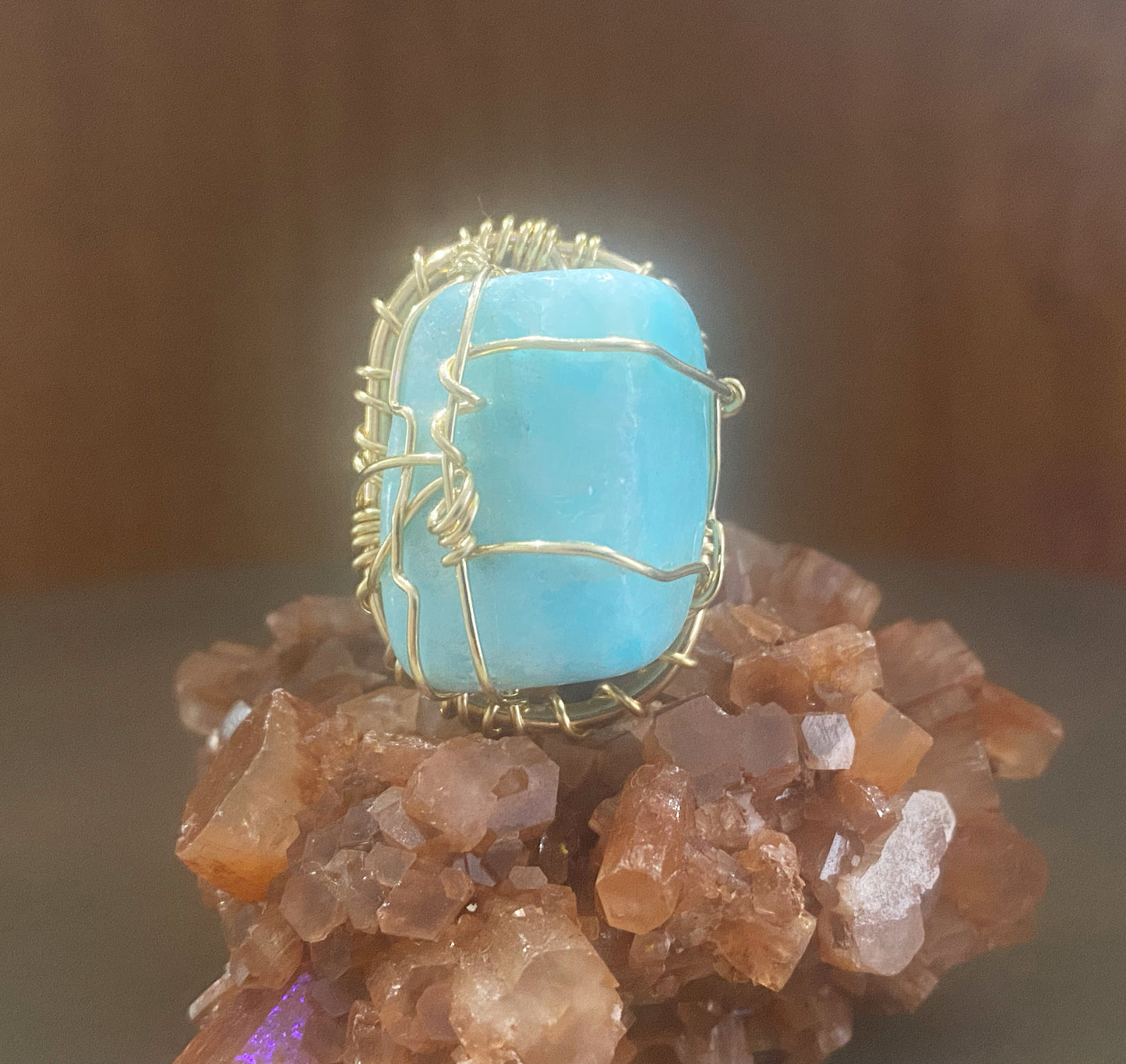 BRONZE+BLUE ARAGONITE RING