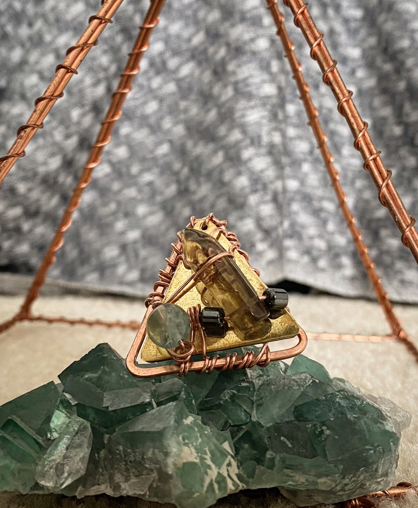 ✨3 POINT SCORE✨COPPER+BRASS+SMOKEY QUARTZ +FLOURITE+HEMATITE RING