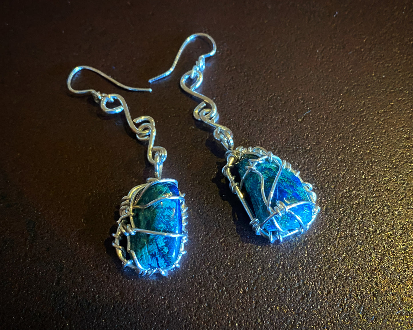 SILVER+CHRYSOCOLLA S-LINK DROP EARRINGS