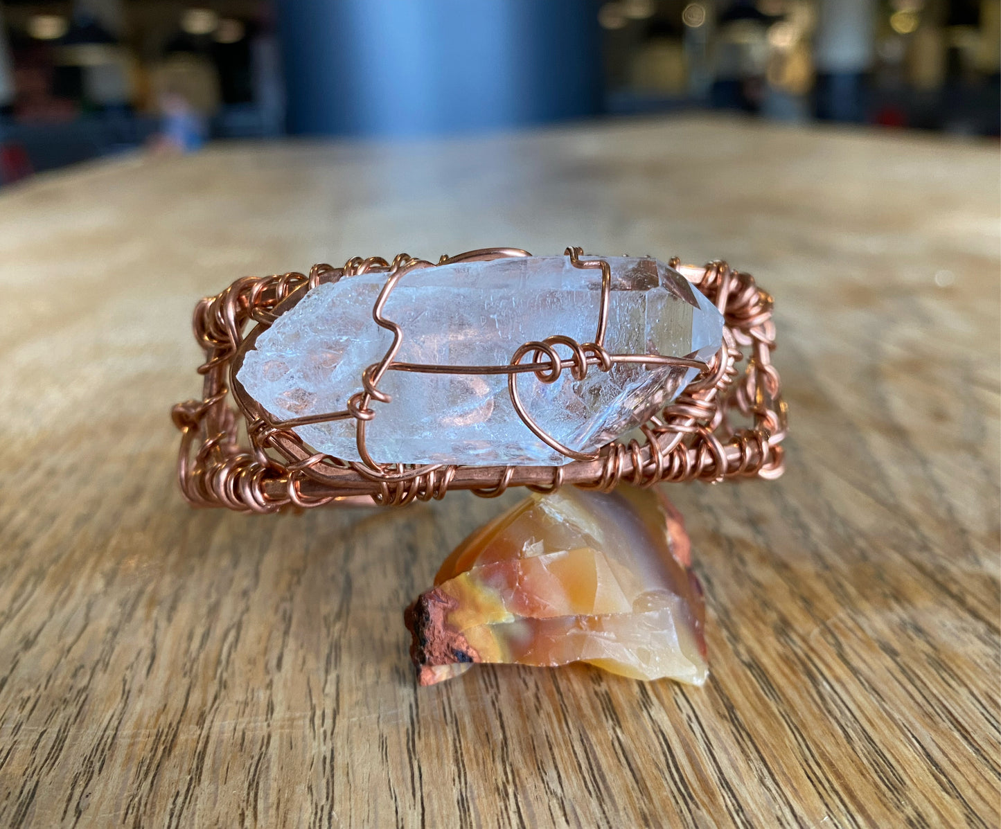COPPER+CLEAR QUARTZ CUFF BRACELET