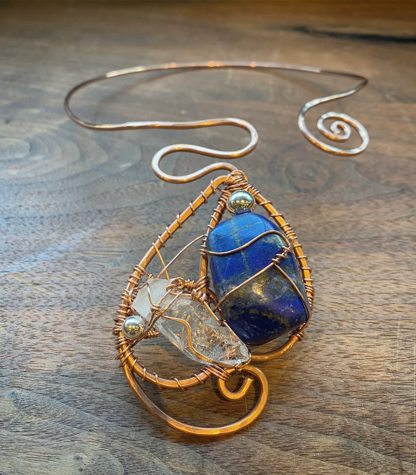 BRONZE+LAPIS LAZULI+CLEAR QUARTZ VORTEX CHOKER