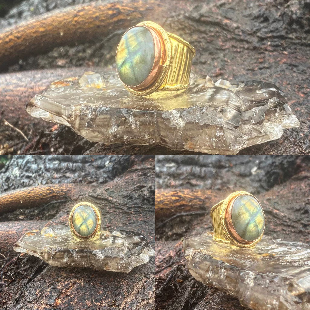 BRASS+COPPER+LABRADORITE RING