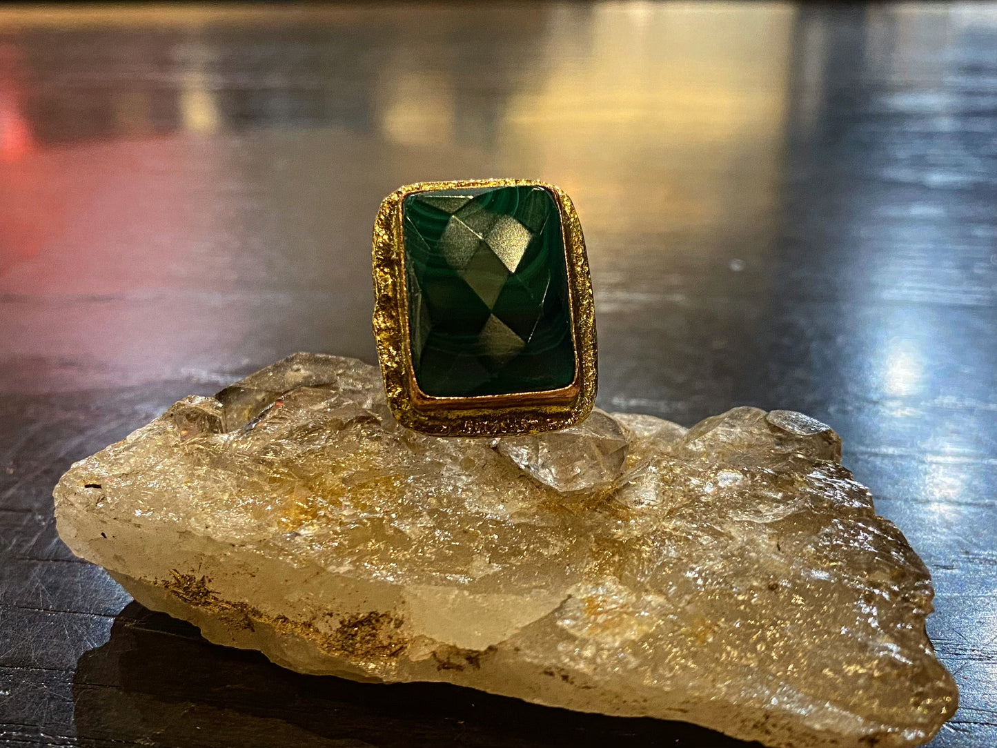 BRASS+COPPER+ MALACHITE RING