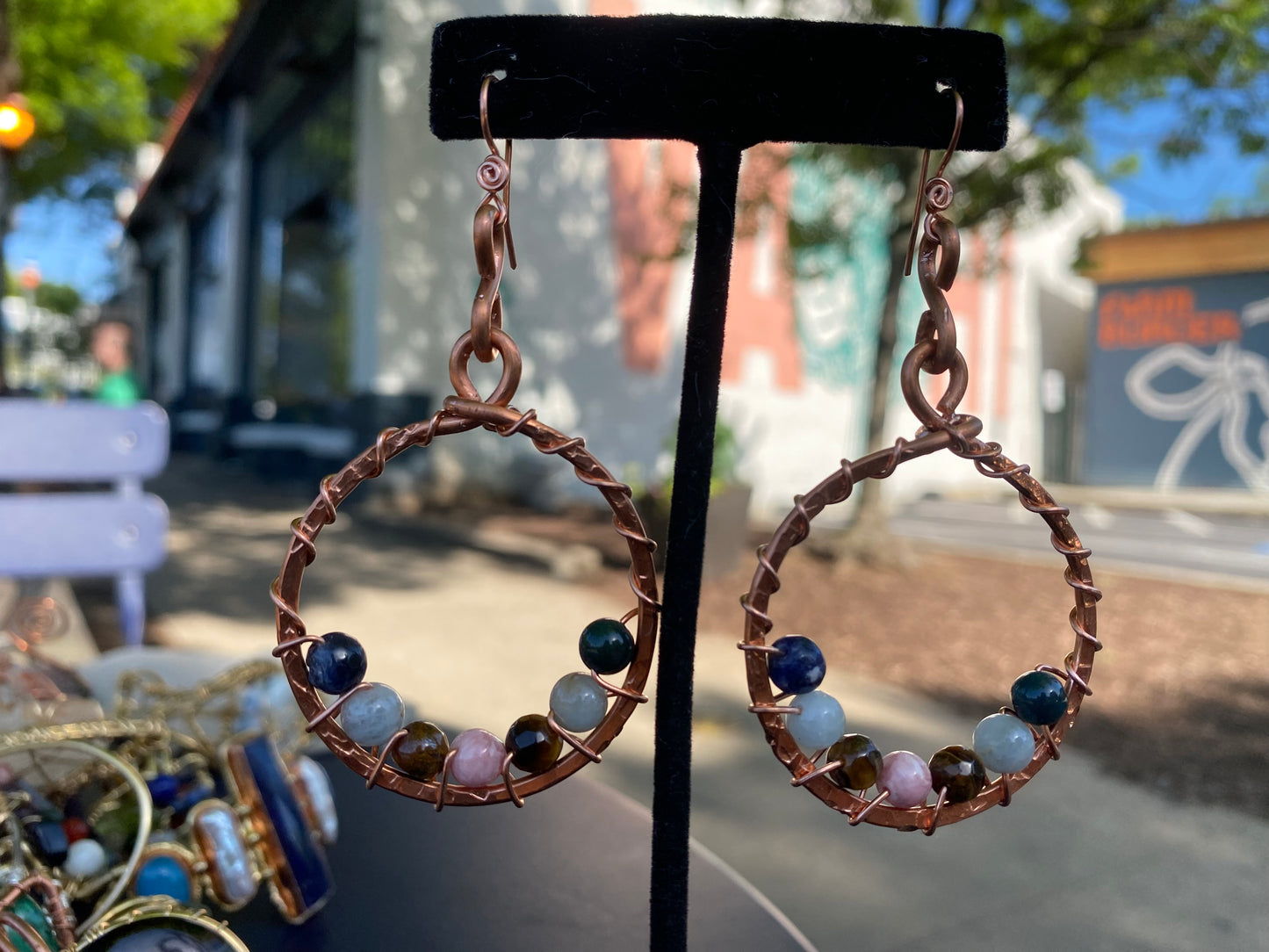 COPPER SACRED 7 CRYSTAL HOOP EARRINGS