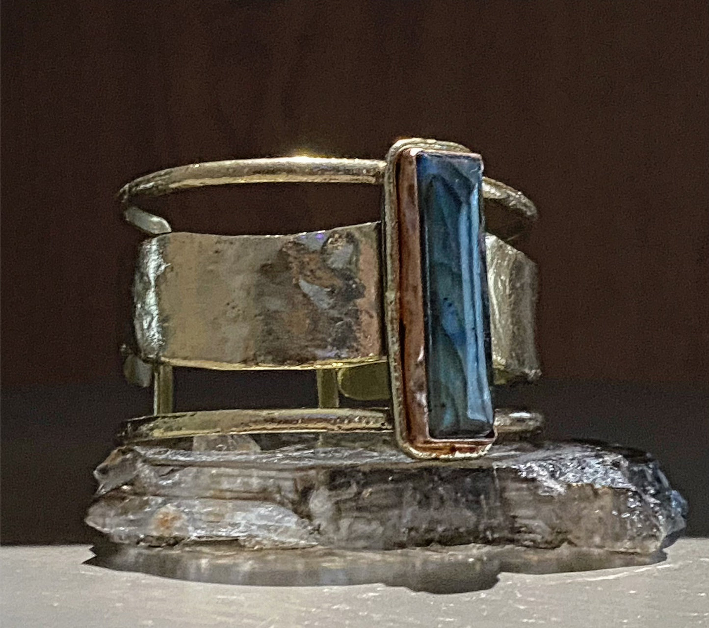 BRASS+COPPER+ LABRADORITE CUFF BRACELET