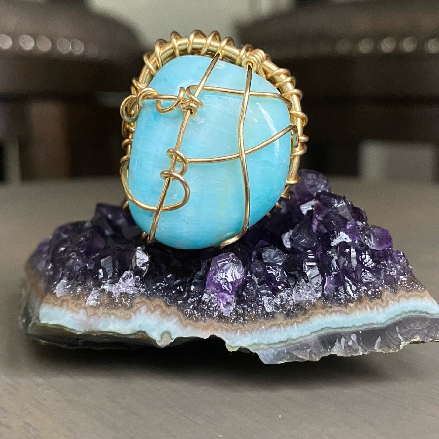 BRONZE+BLUE ARAGONITE RING