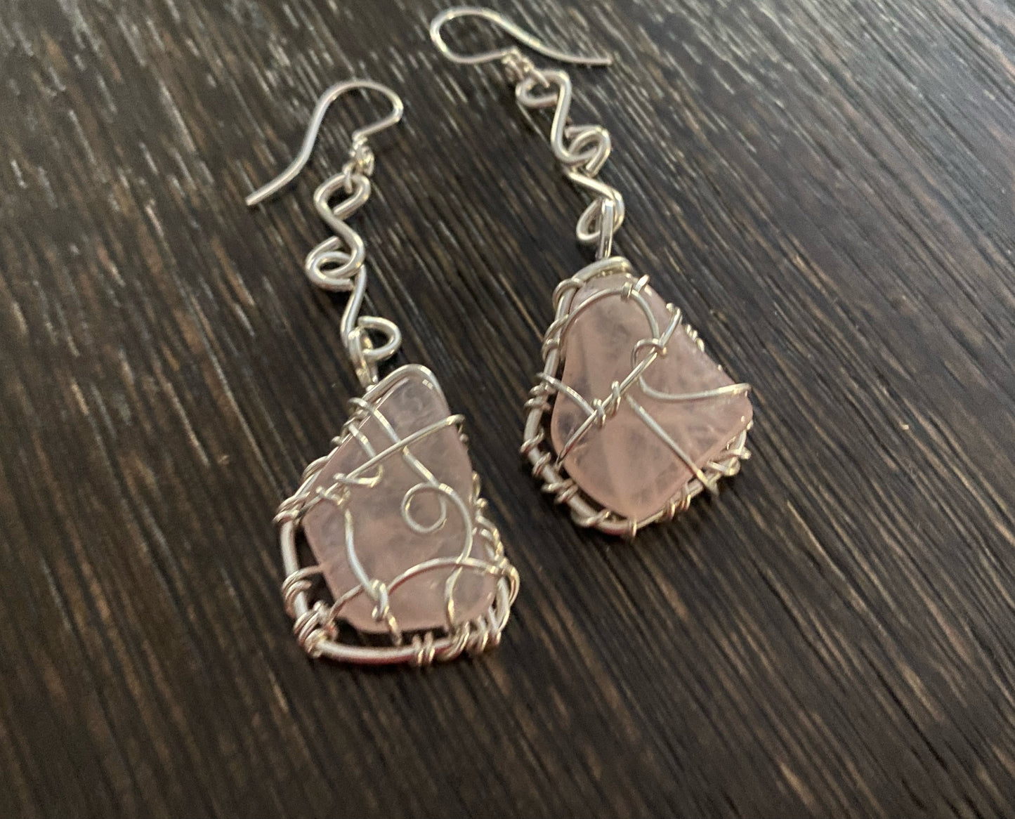 SILVER+ROSE QUARTZ DROP EARRINGS
