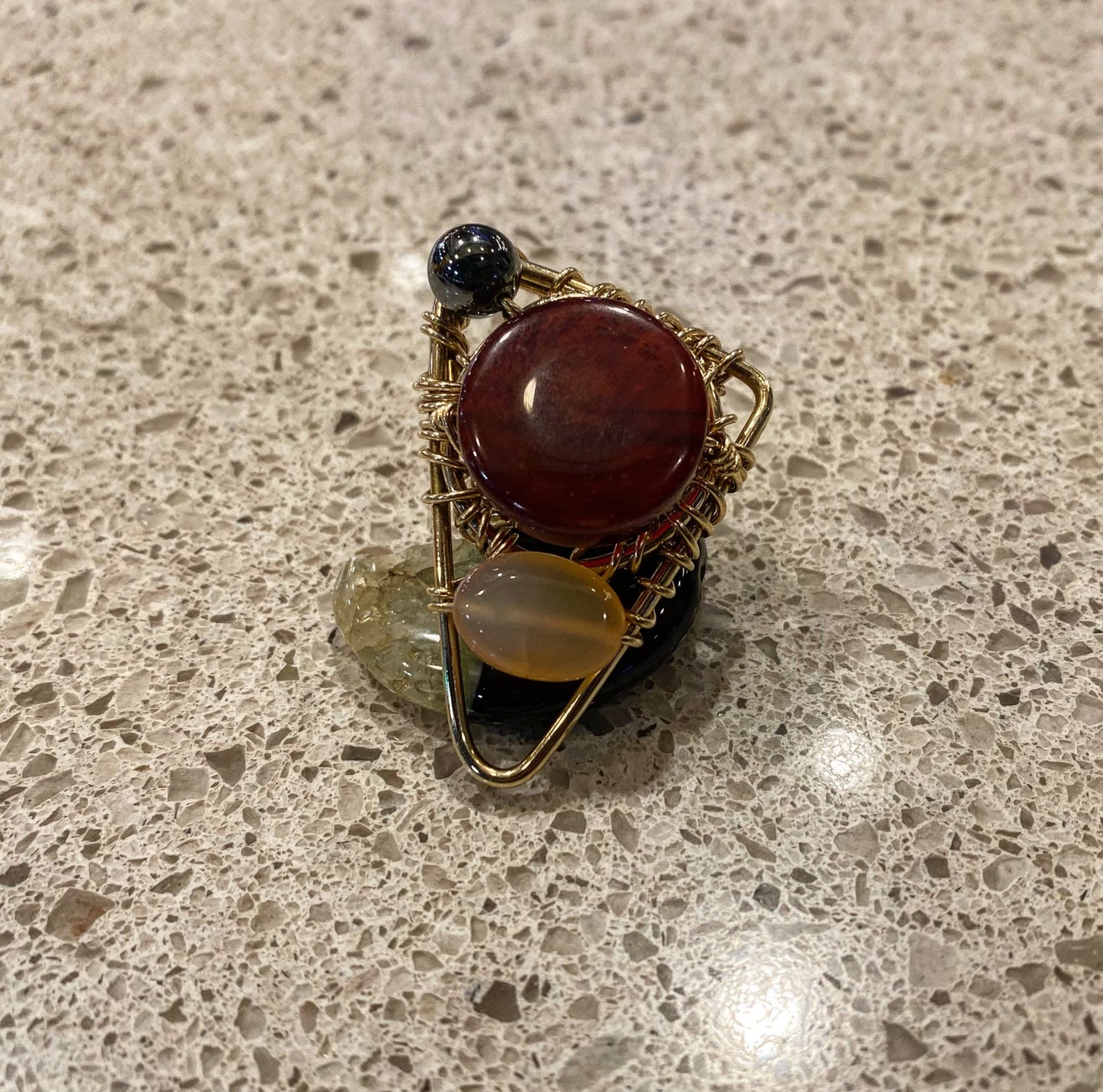 BRONZE+AGATE+ HEMATITE PARTY RING