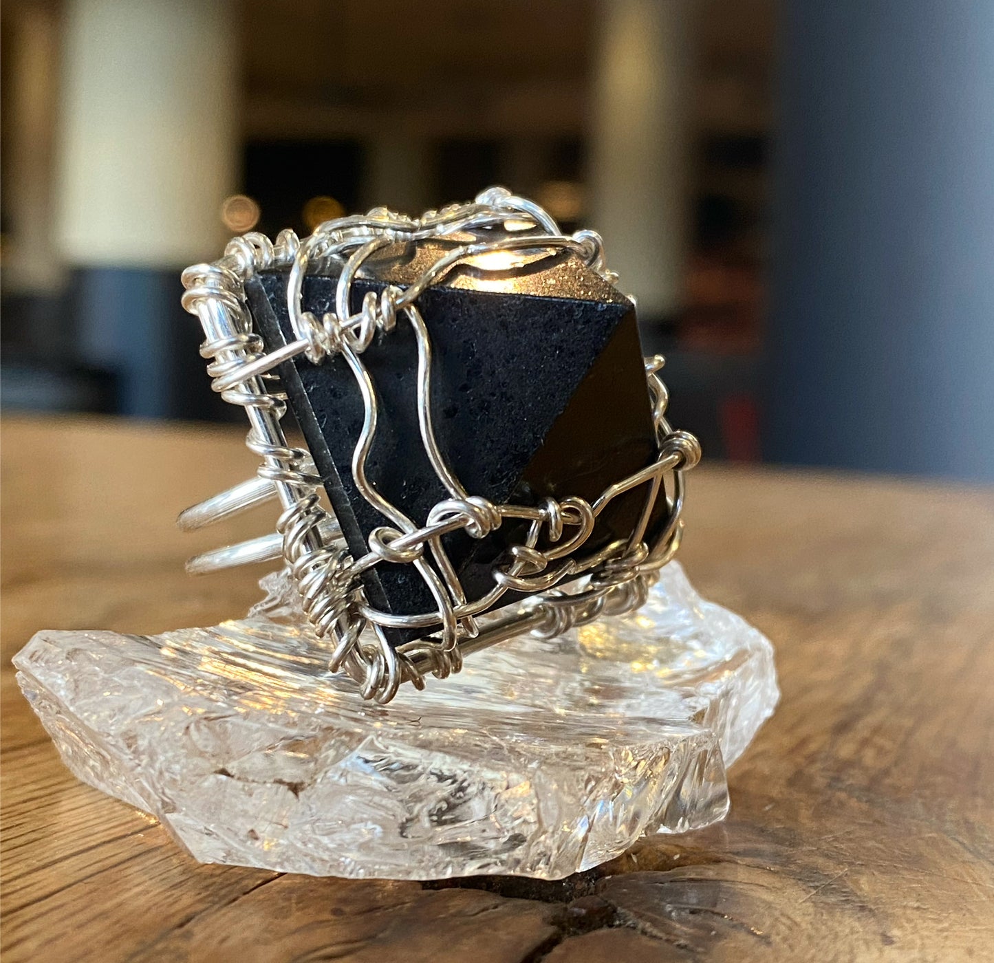 SILVER+BLACK TOURMALINE PYRAMID RING