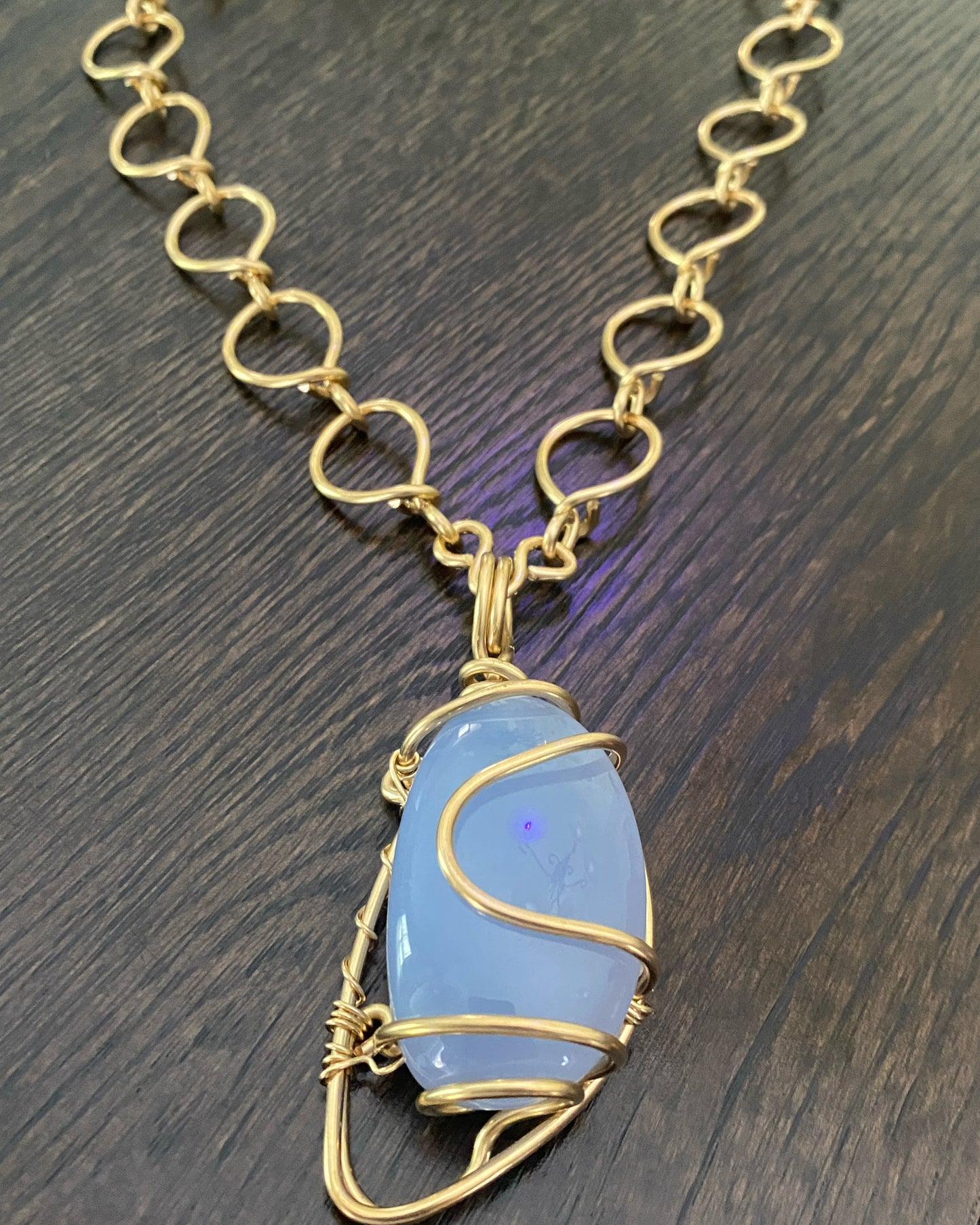 BRONZE+CHALCEDONY RAINDROP LINK NECKLACE