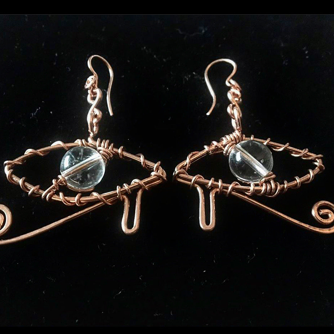 BRONZE+CLEAR QUARTZ "VISIONARY" EARRINGS