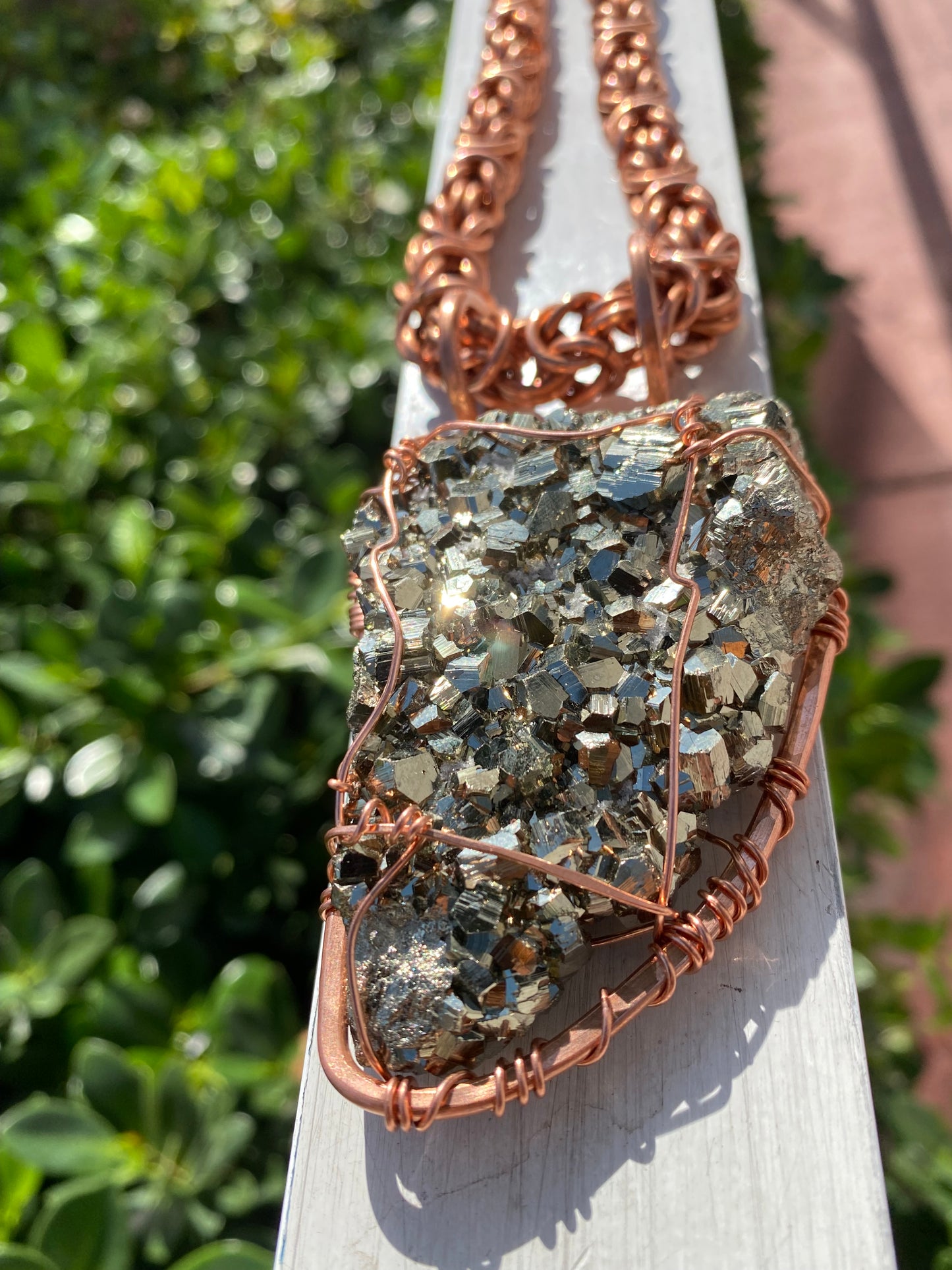 COPPER+PERUVIAN PYRITE BYZANTINE NCEKLACE
