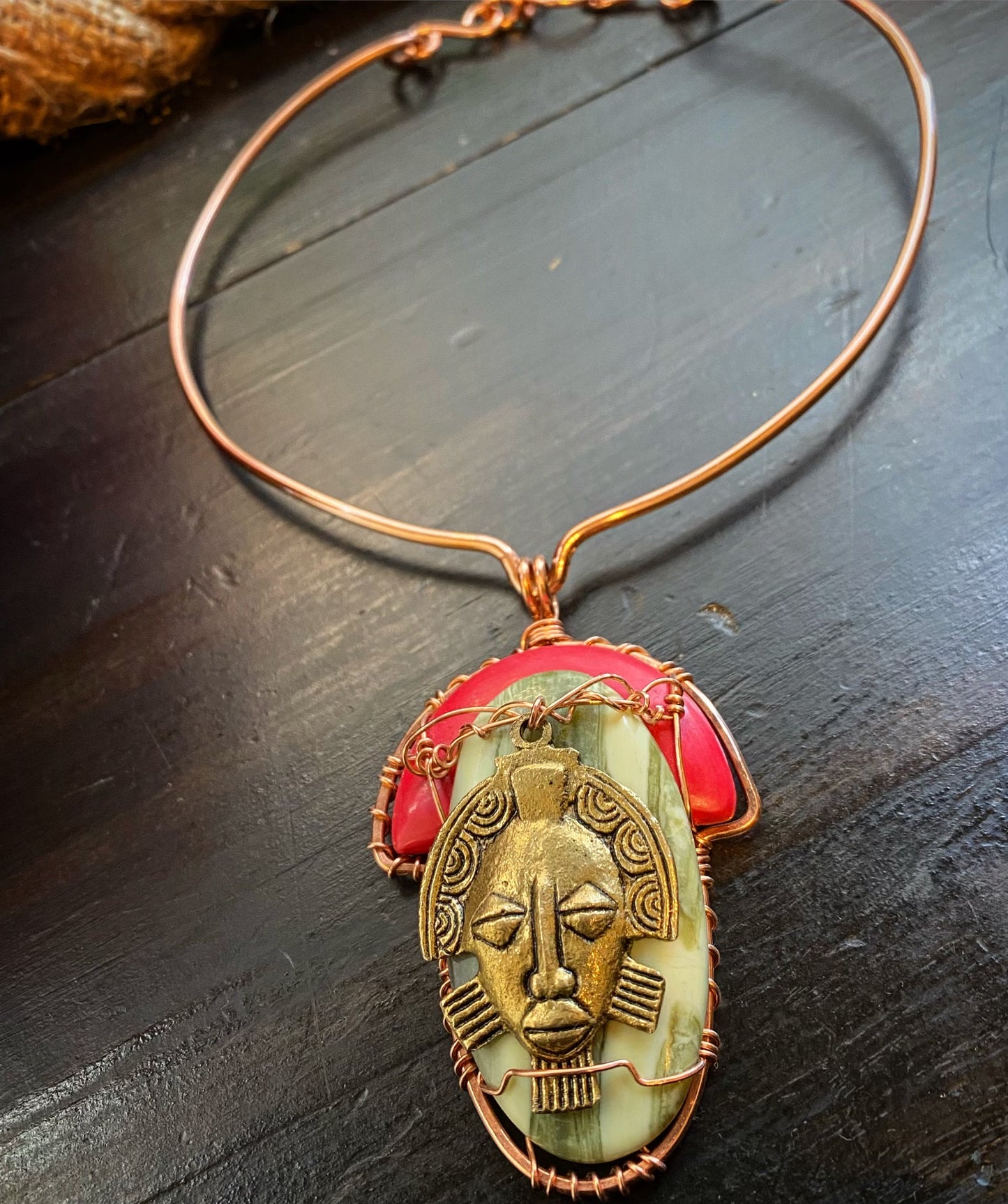 ✨ELEMENT OF NATIVITY✨ ENHANCED RED JASPER+EXOTIC GREEN JASPER+BRASS MASK CHOKER