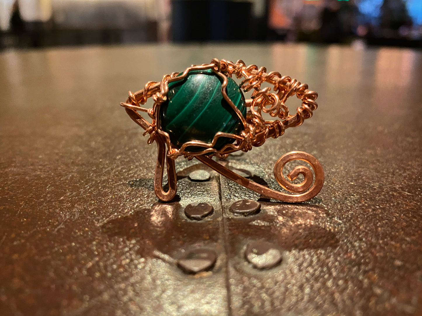 COPPER+MALACHITE EYE OF HERU RING