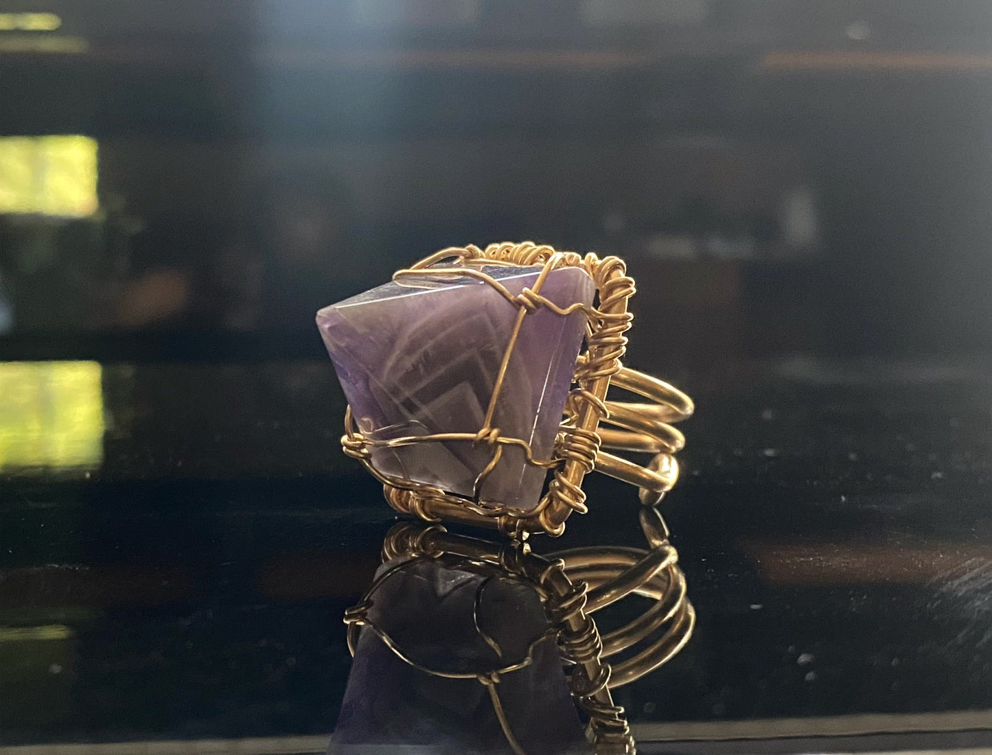 BRONZE+AMETHYST PYRAMID RING