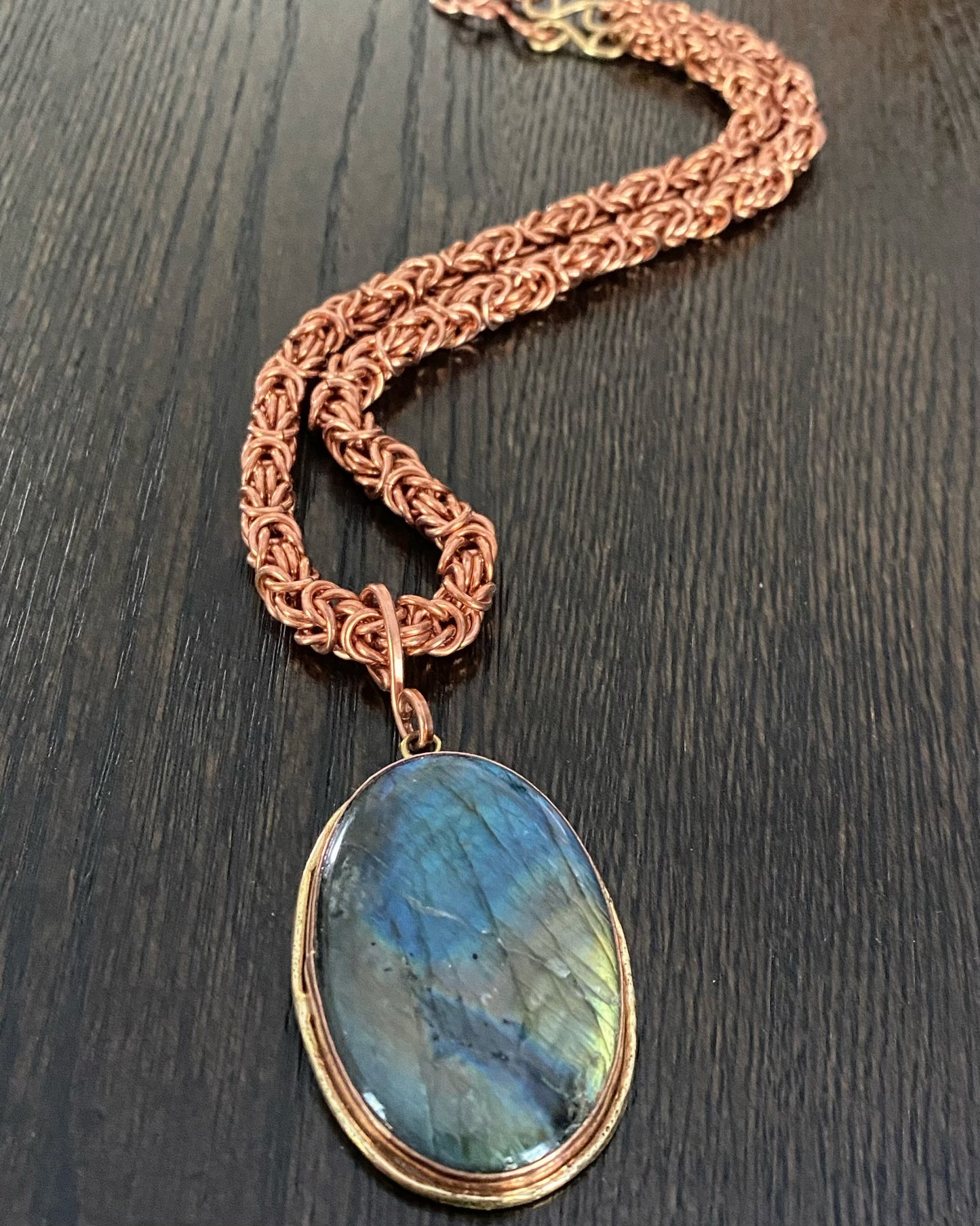 COPPER+LABRADORITE BYZANTINE LINK NECKLACE