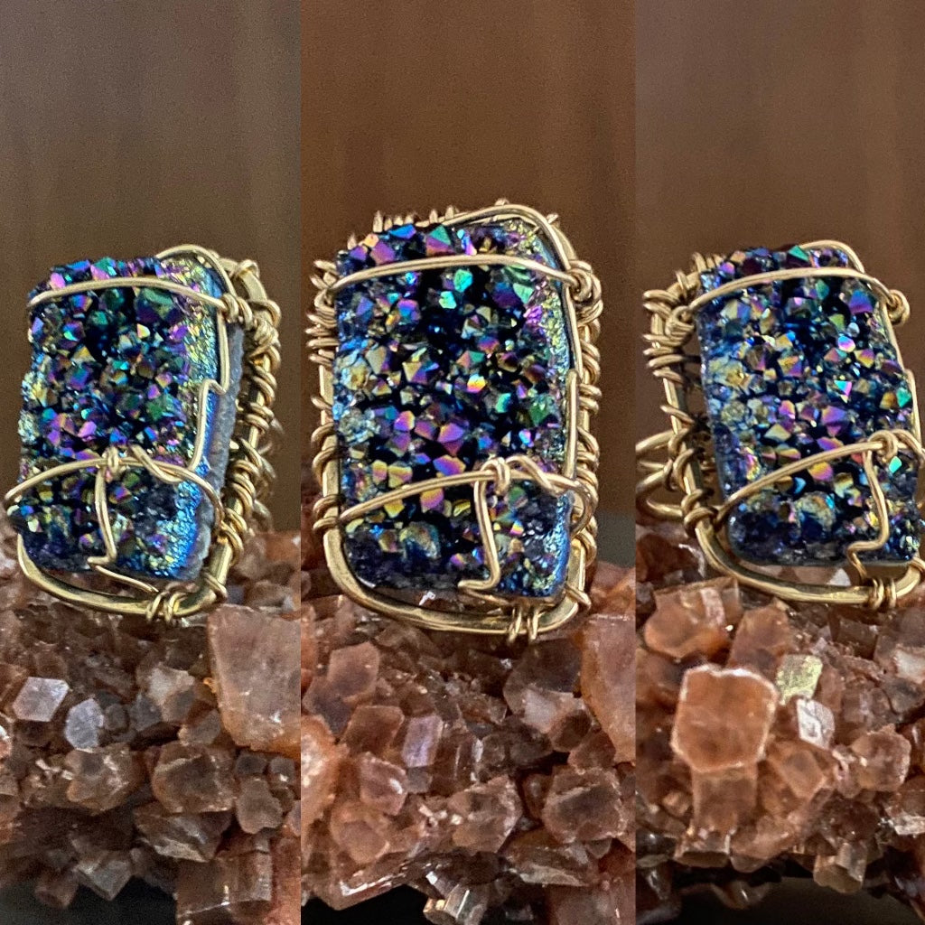 BRONZE+TITANIUM QUARTZ DRUZY RING