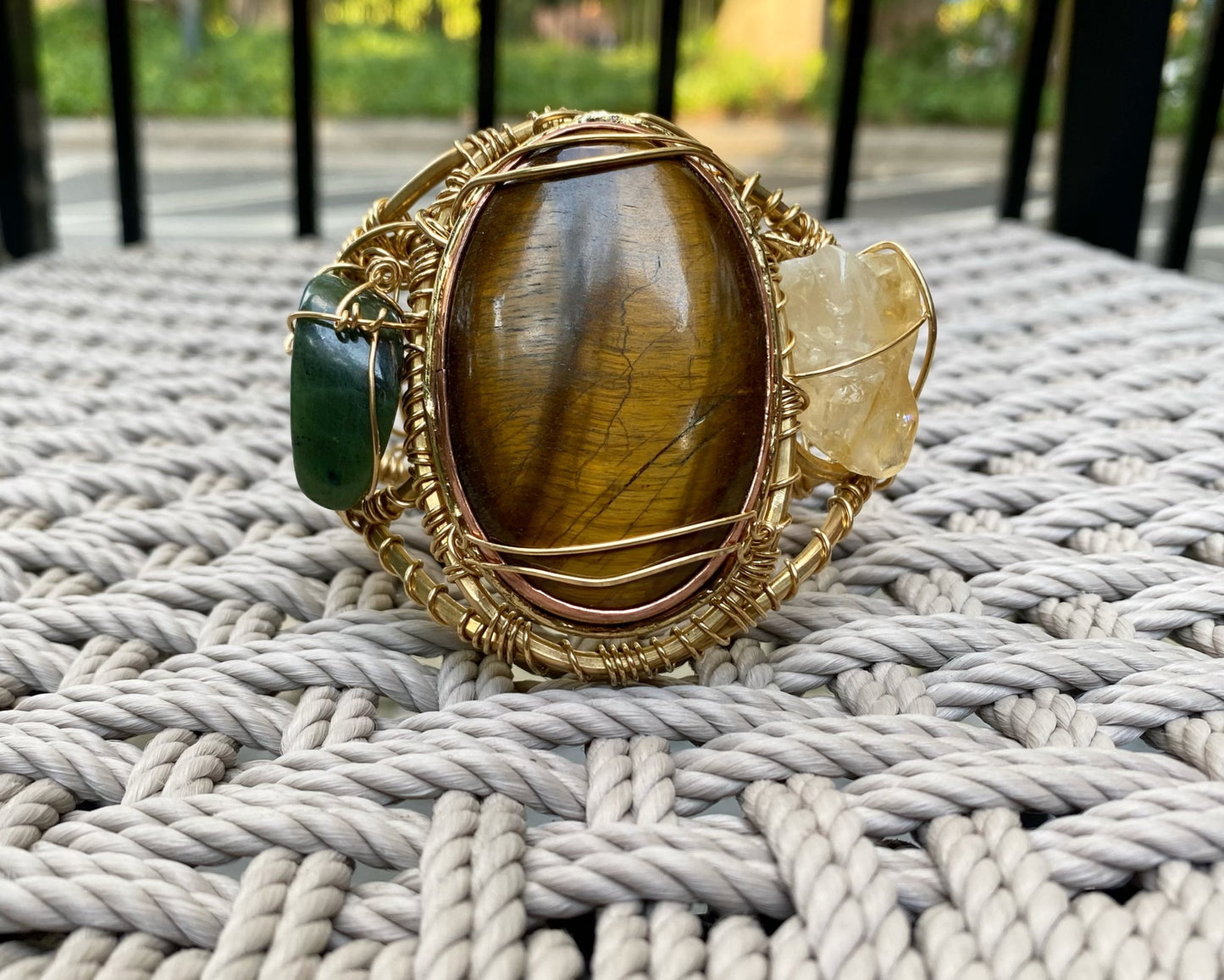 BRONZE+TIGERS EYE+CITRINE+JADE ”SOL GLORIOUS” CUFF BRACELET