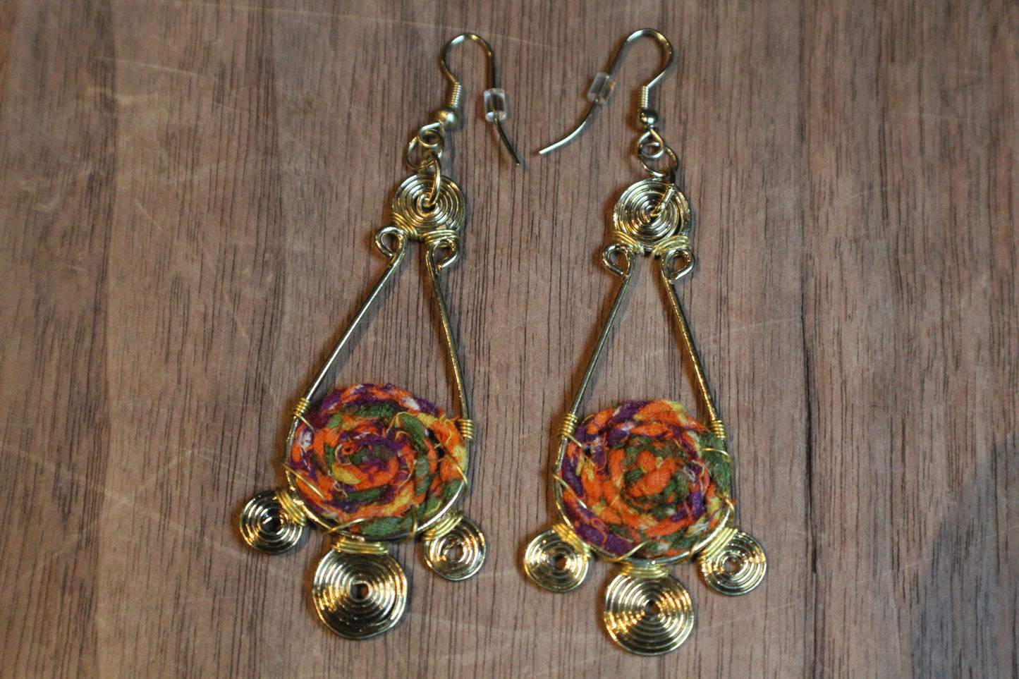 BRASS+STAMPED FABRIC EARRINGS
