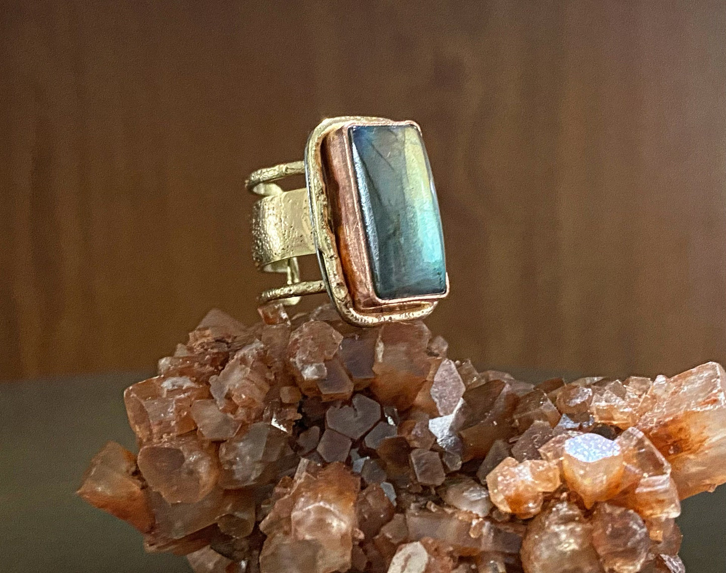 BRASS+COPPER+LABRADORITE RING