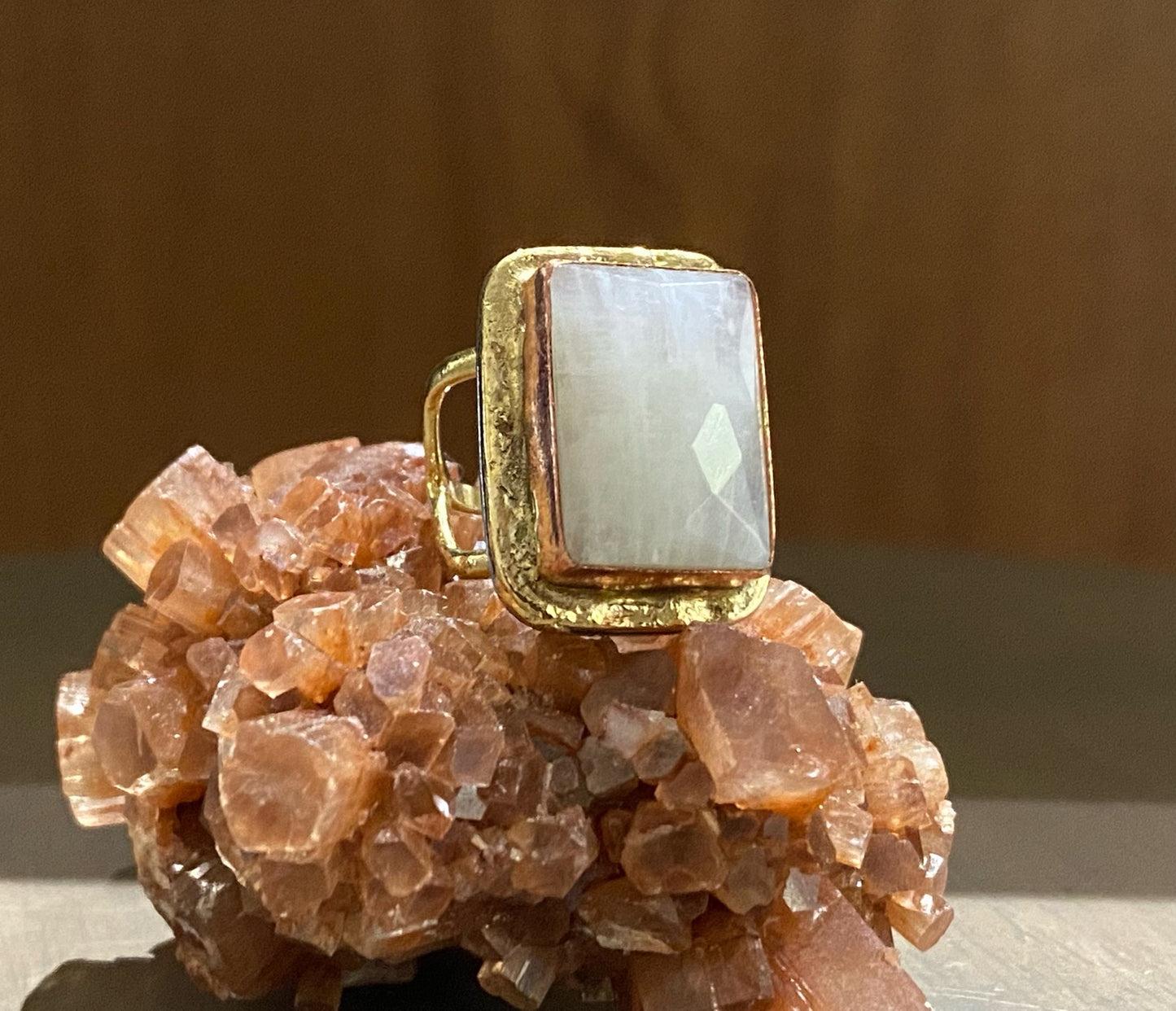 BRASS+COPPER+ MOONSTONE RING