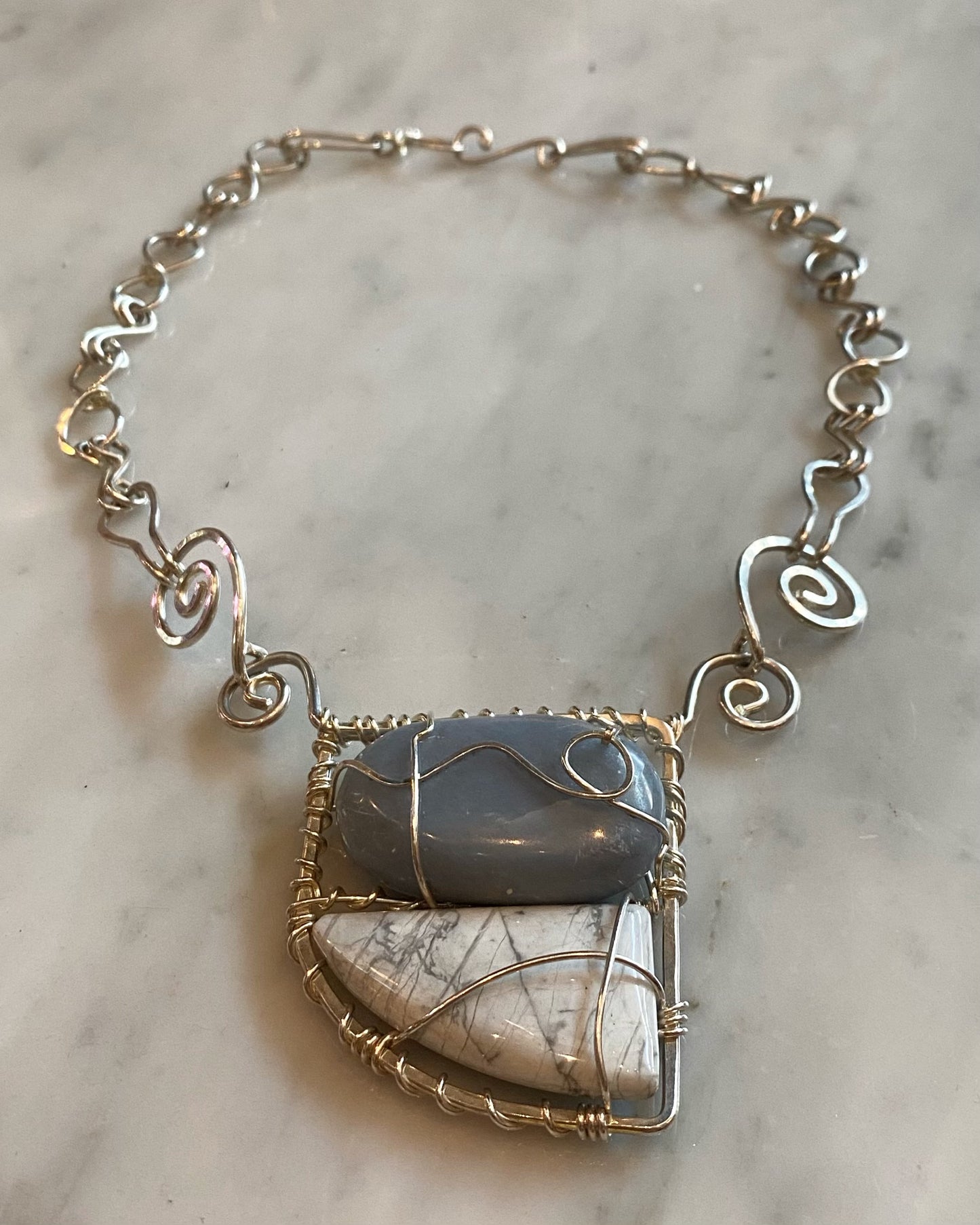 SILVER+ANGELITE+ HOWLITE NECKLACE