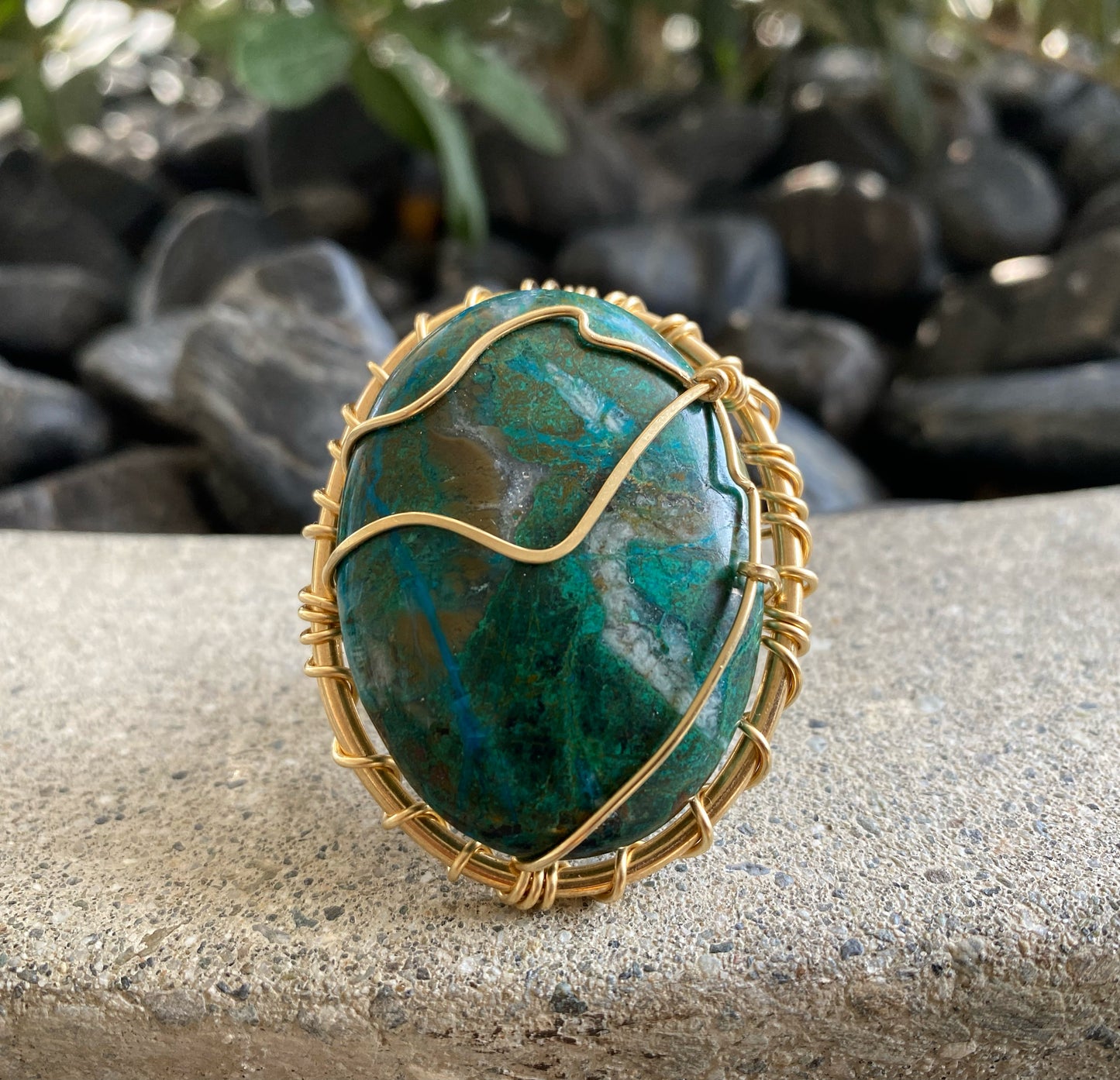 BRONZE+CHRYSOCOLLA “TOP NOTCH” RING