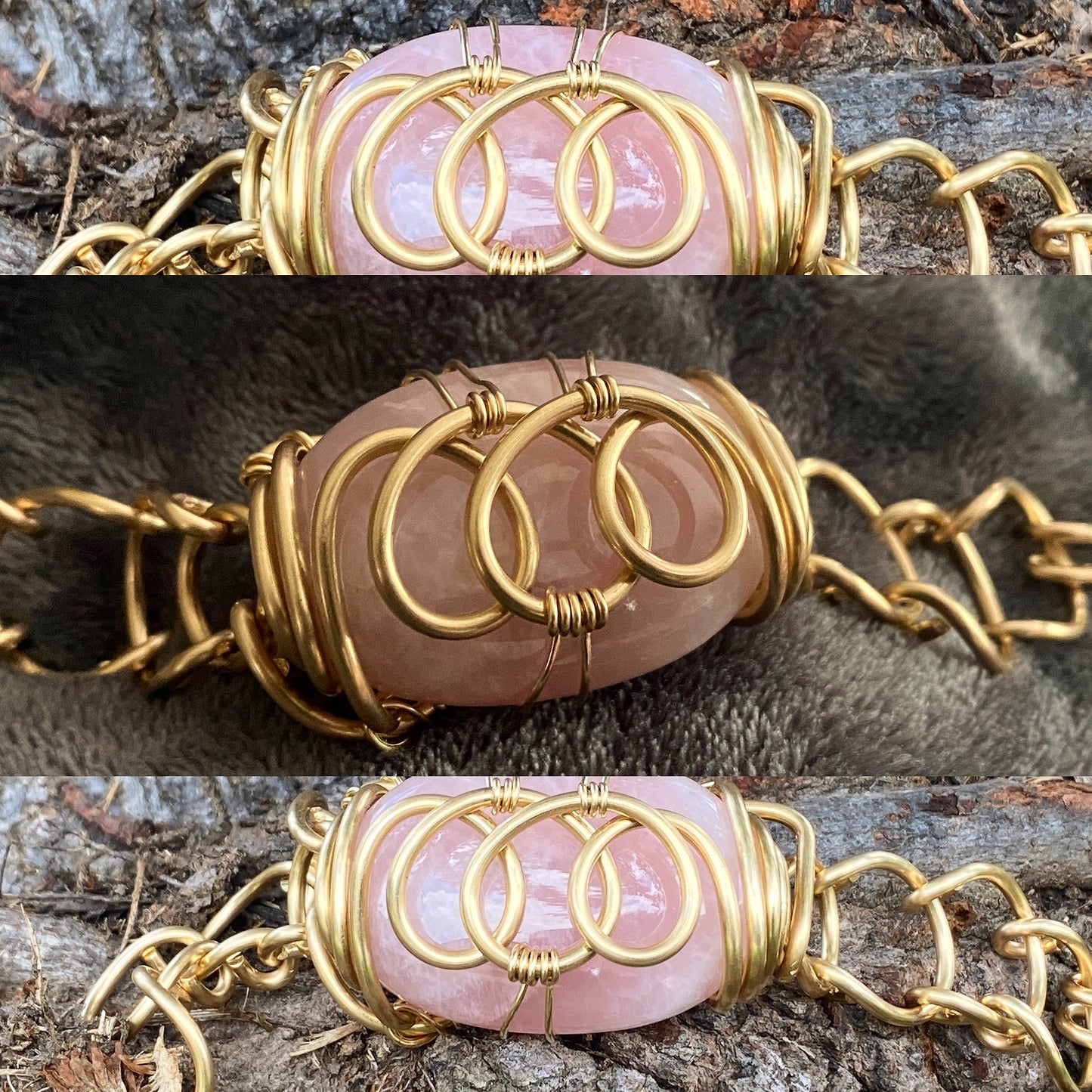 BRONZE+ROSE QUARTZ ARC-LINK BRACELET