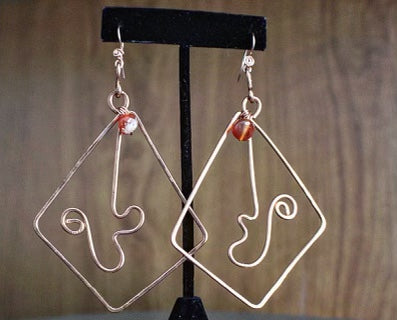 COPPER+CARNELIAN AGATE FREESTYLE EARRINGS