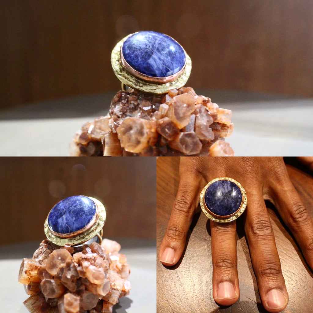 BRASS+COPPER+ STAINLESS STEEL+SODALITE RING
