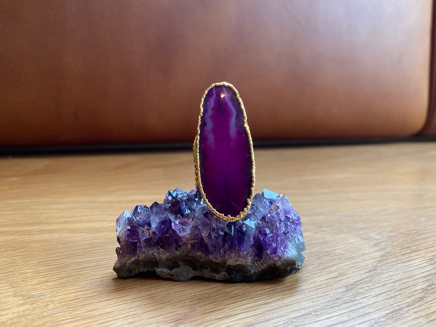 BRASS+PINK AGATE RING