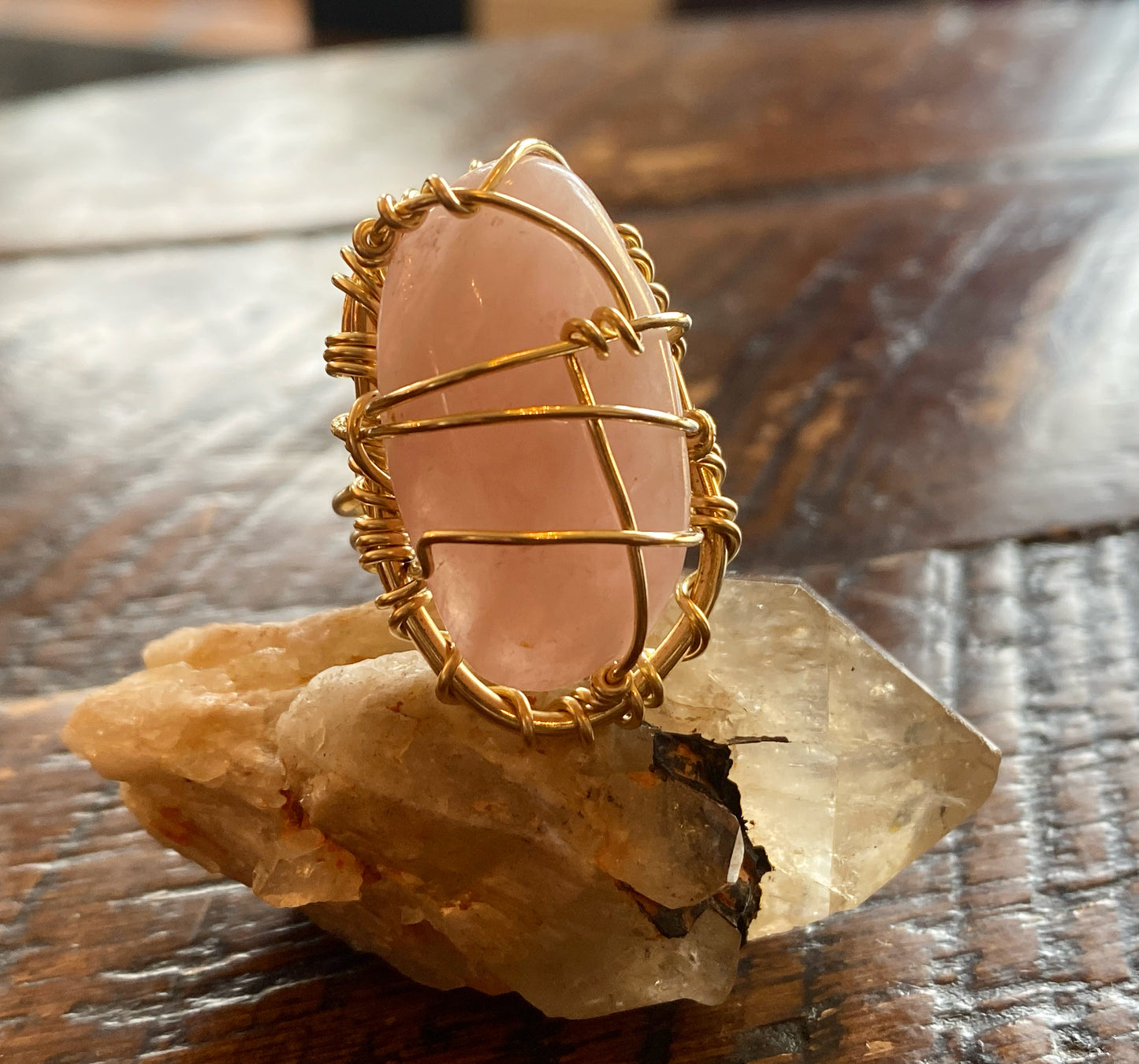 BRONZE+ROSE QUARTZ RING