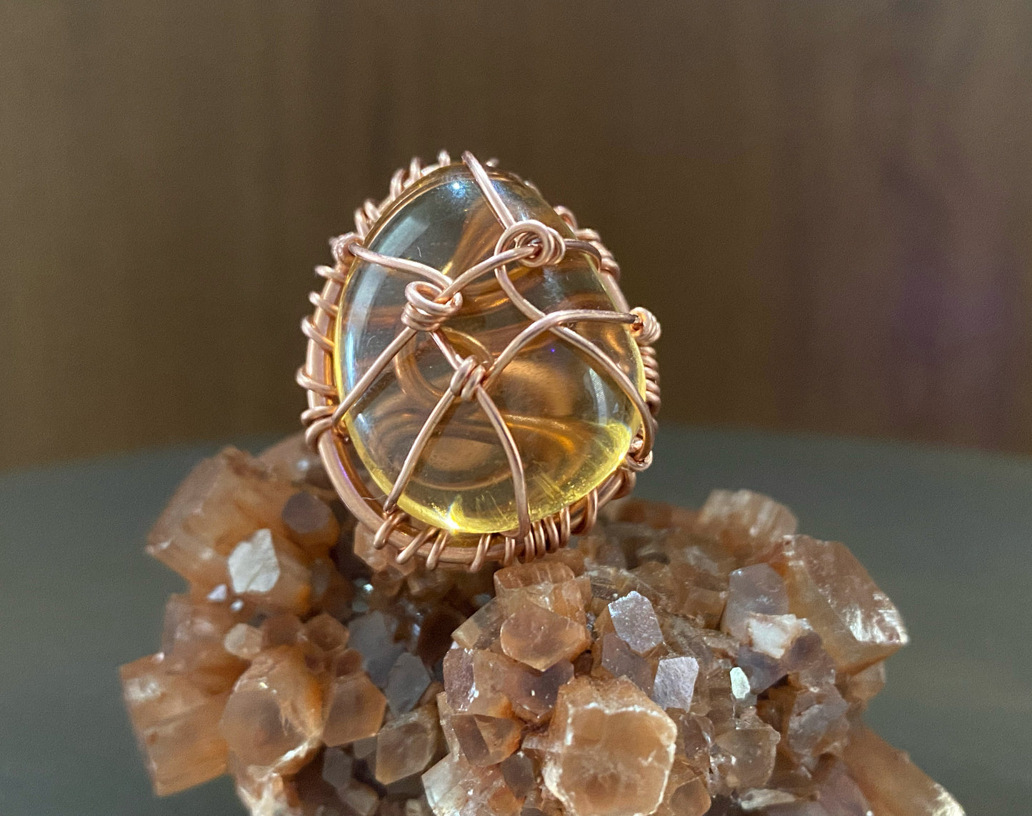 BRONZE+AMBER OBSIDIAN RING