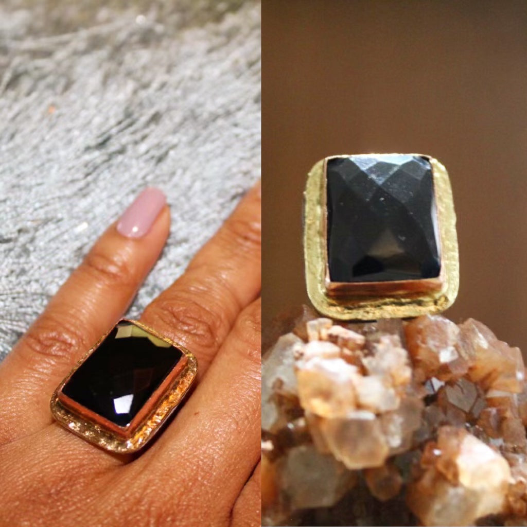 BRASS+COPPER+ONYX RING