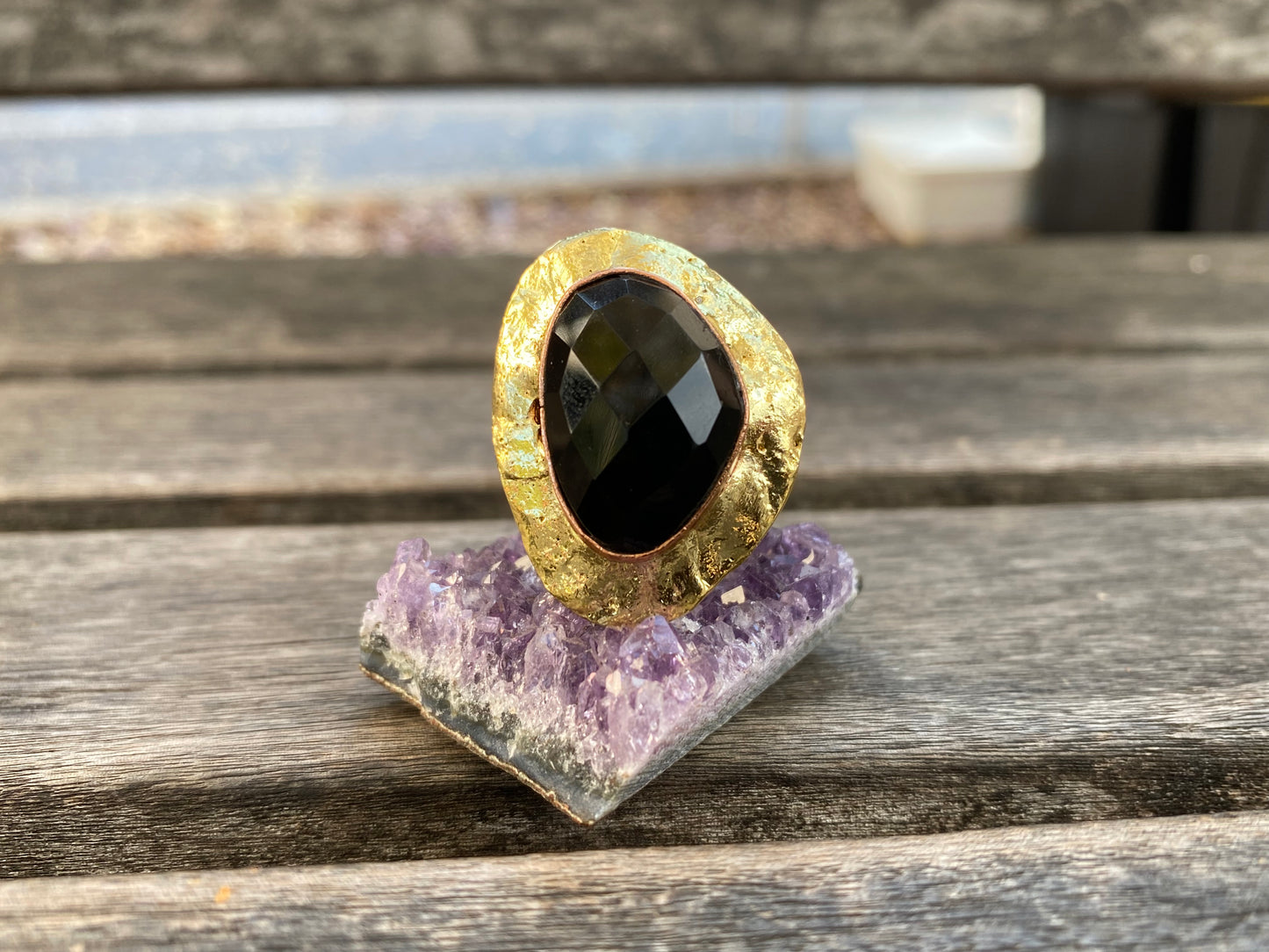 BRASS/COPPER+ONYX RING
