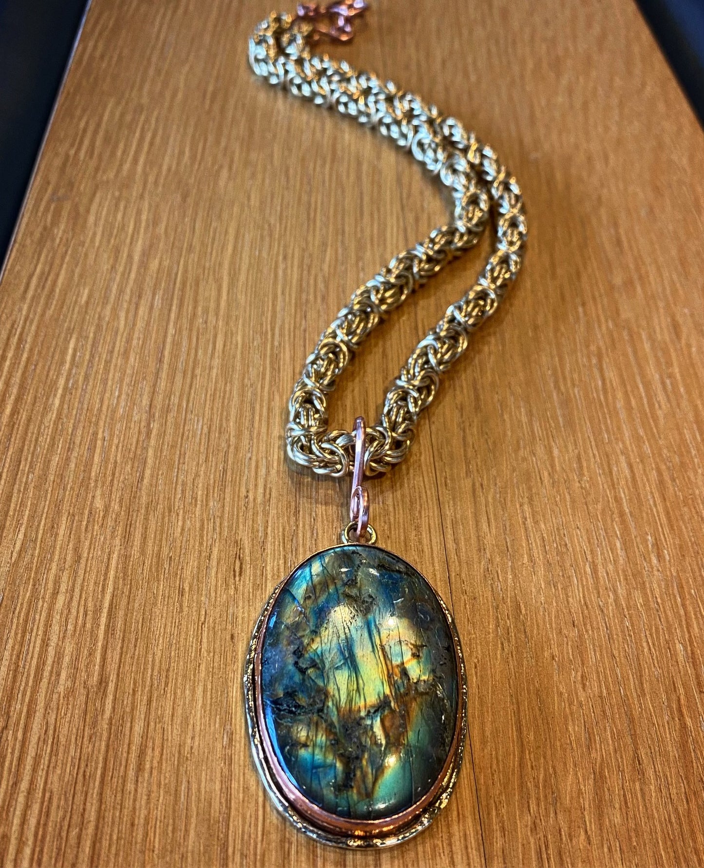BRONZE+LABRADORITE BYZANTINE NECKLACE